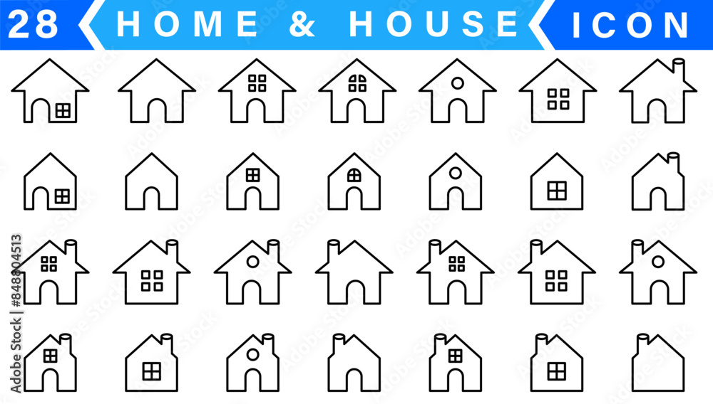 Vector set of home and house thin line icons. Vector set of home and house thin line icons.