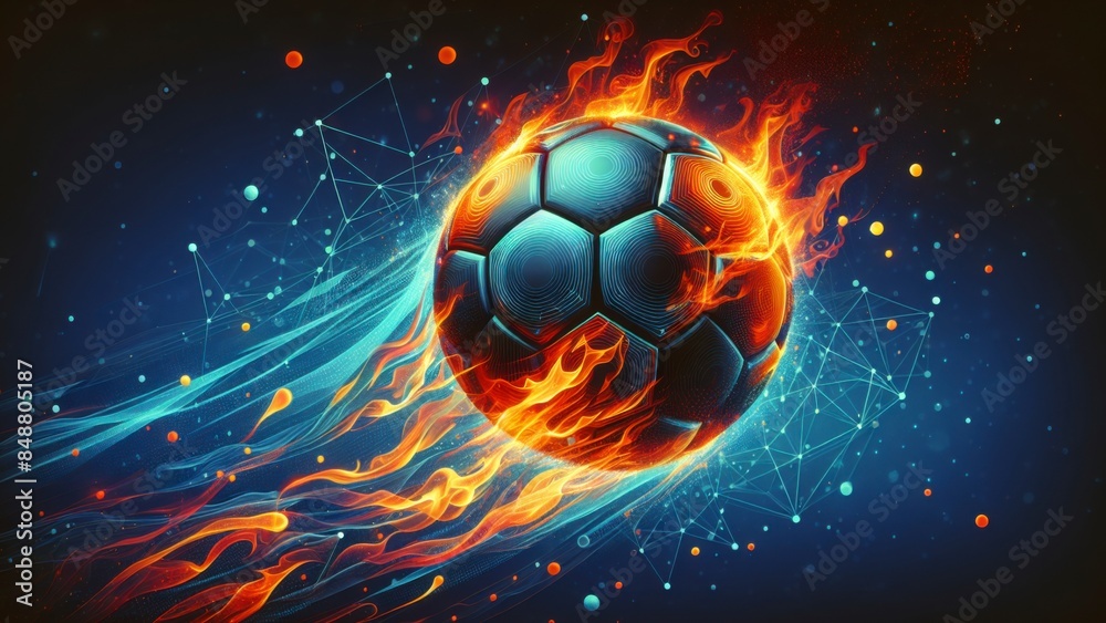 Naklejka premium Burning football with speedy mood around fire effect