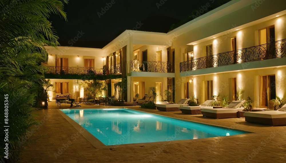 Obraz premium Patio area and swimming pool of modern home