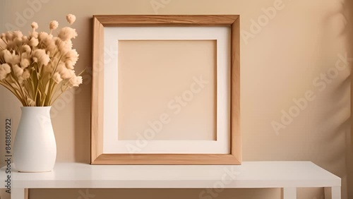Empty Frame on Shelf With Dried Flowers Generative AI