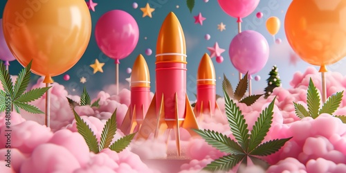 final cannabis legalisation Party in Germany, April 2024, Award, balloons, rockets, fun,