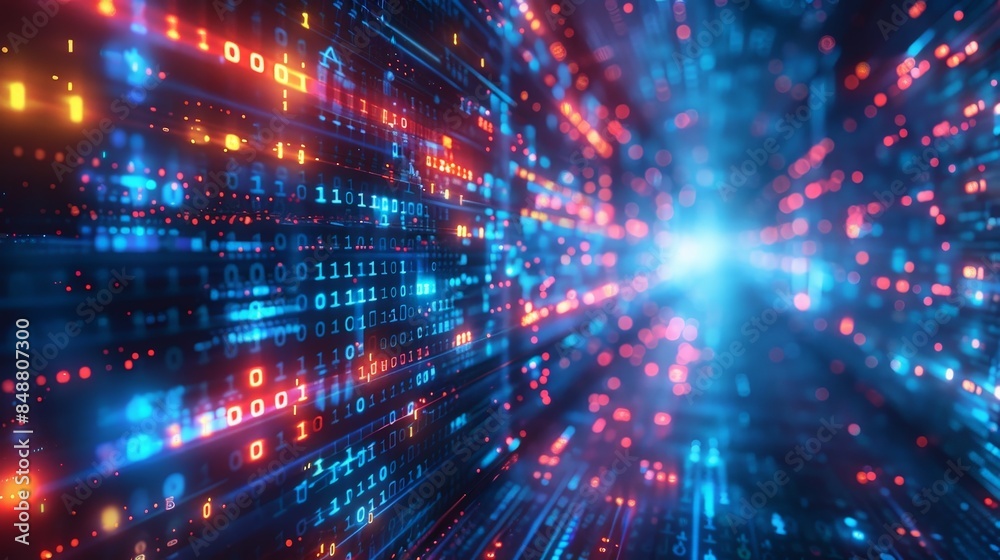 Digital Matrix: Dynamic Data Technology Visualization in 4K Resolution with Bright Realistic Colors