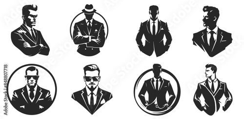 Set of businessman vector icons silhouette flat design avatar