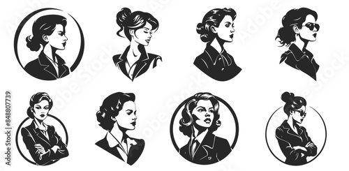 Set of businesswoman vector icons silhouette flat design avatar