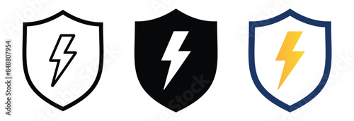 shield and energy icon. lightning bolt symbol with protection shield for app, ui, website, logo. vector illustration on transparent background. 