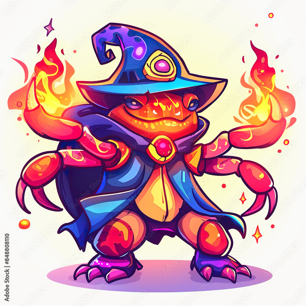 Crab magician on white background. Crab wizard cartoon character. Crab mage Crab magician on white background. Crab wizard cartoon character. Crab mage