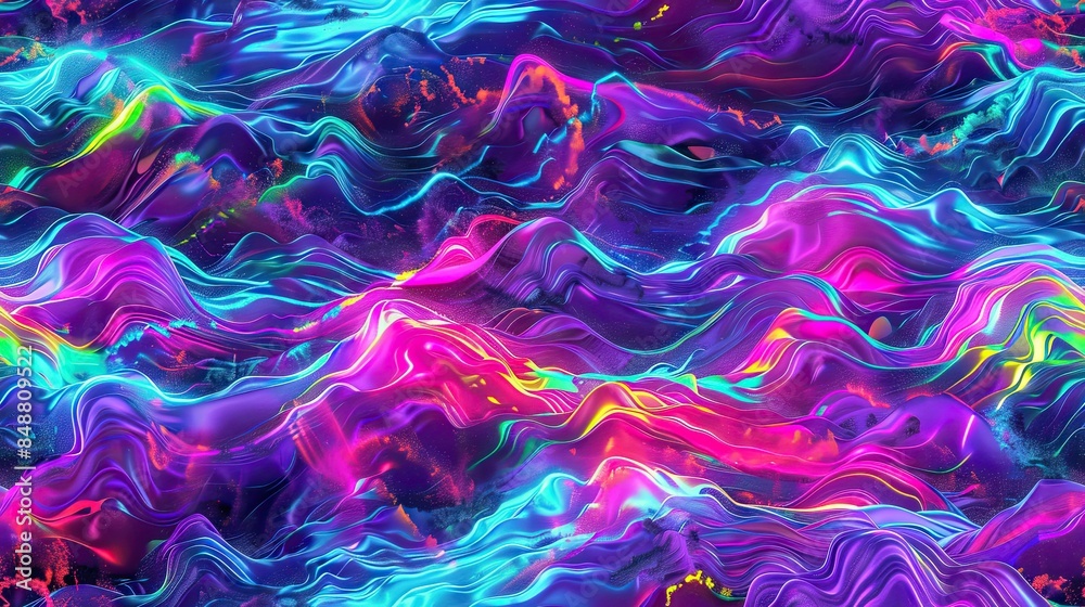 synthwave texture, swirling waves of neon purple, blue, red and green, beneath the pattern an incredible source of power is evident 