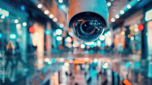 Enhanced Security Surveillance in Shopping Mall with Blurred Background