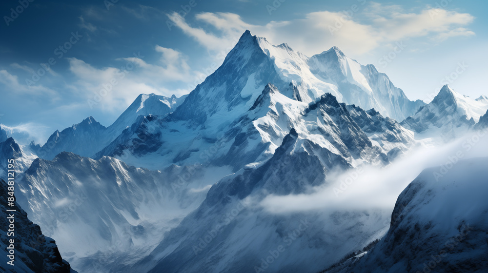 Landscape of mountain peaks summits with snow capped with cloudy Landscape of mountain peaks summits with snow capped with cloudy