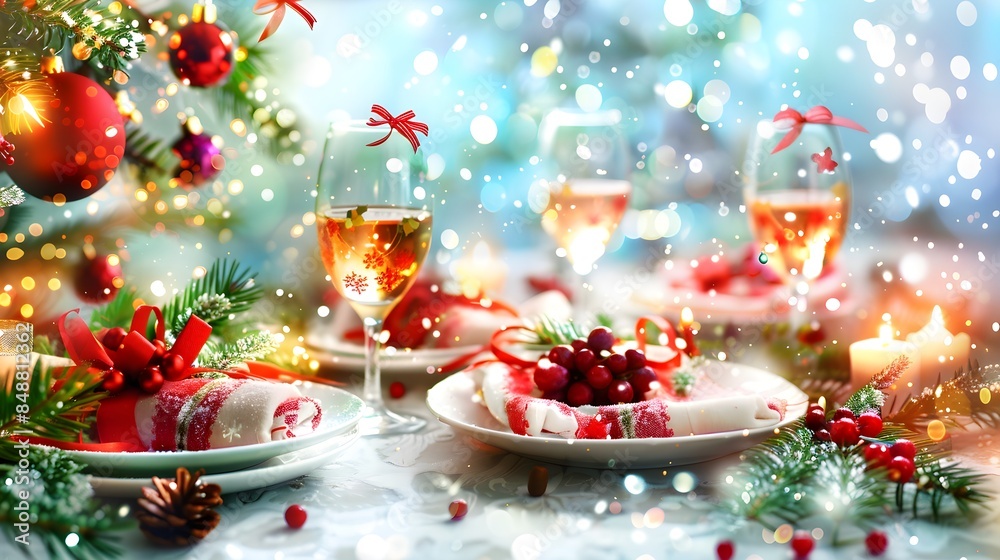 Christmas table setting with holiday decorations generative Ai Christmas table setting with holiday decorations generative Ai