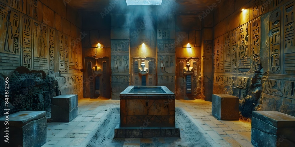 Ancient Egyptian pyramid interior with hieroglyphs Pharaohs secret tomb ...