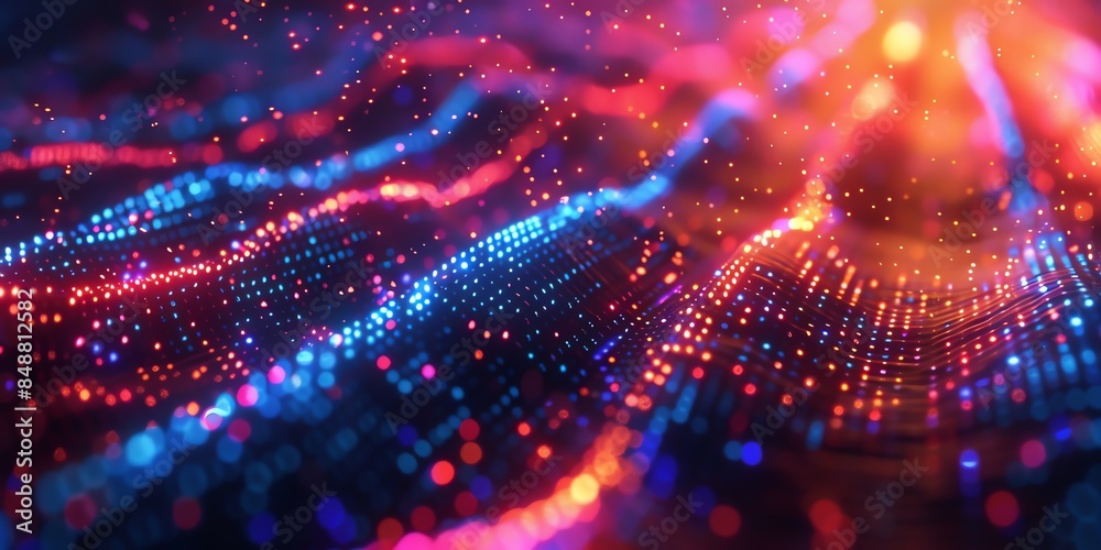 Obraz premium Data technology background. Big data visualization. Flow of data. Information code. Background in a matrix style. 4k rendering, Bright color, realistic