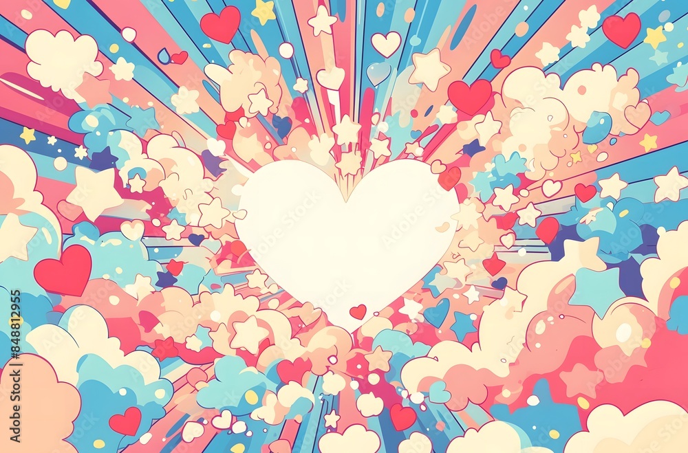 Cute cartoon background with pastel colors and white space in the center of an explosion Cute cartoon background with pastel colors and white space in the center of an explosion