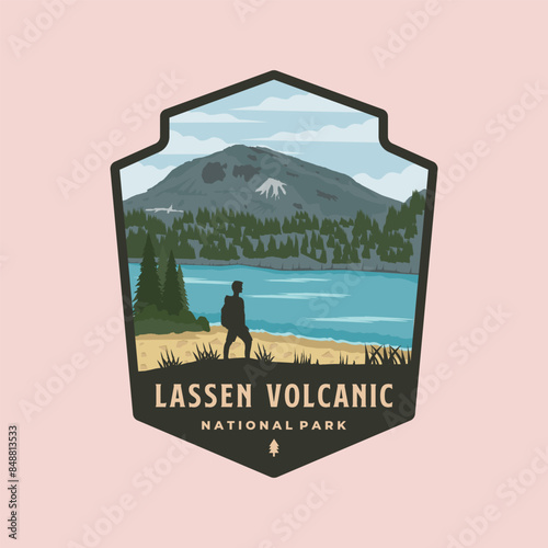 lassen volcanic national park logo patch vector illustration design, california landmark emblem design photo