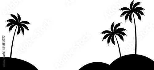 Palm tree silhouette border, summer flat illustration, isolated graphic element with trees