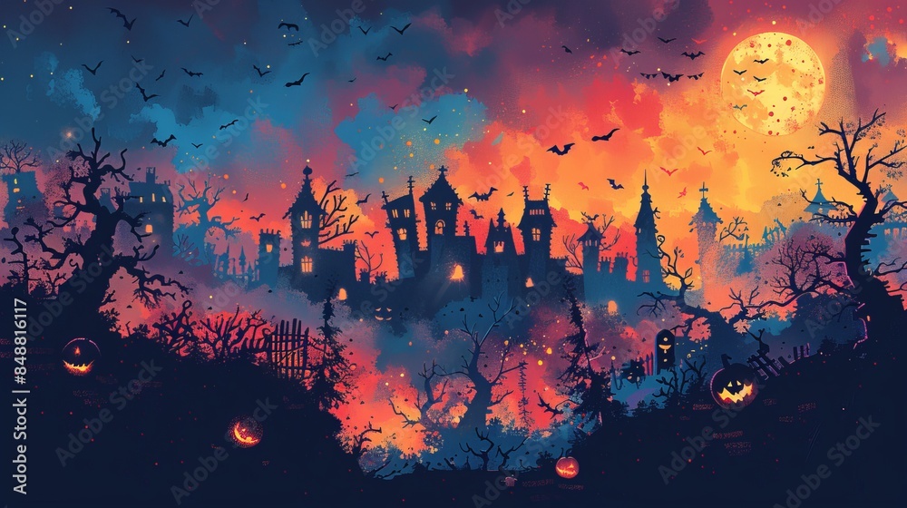 Fototapeta premium Vector background with halloween illustrations for banners, cards, flyers, social media wallpapers,Happy Halloween banner or party invitation 2024.