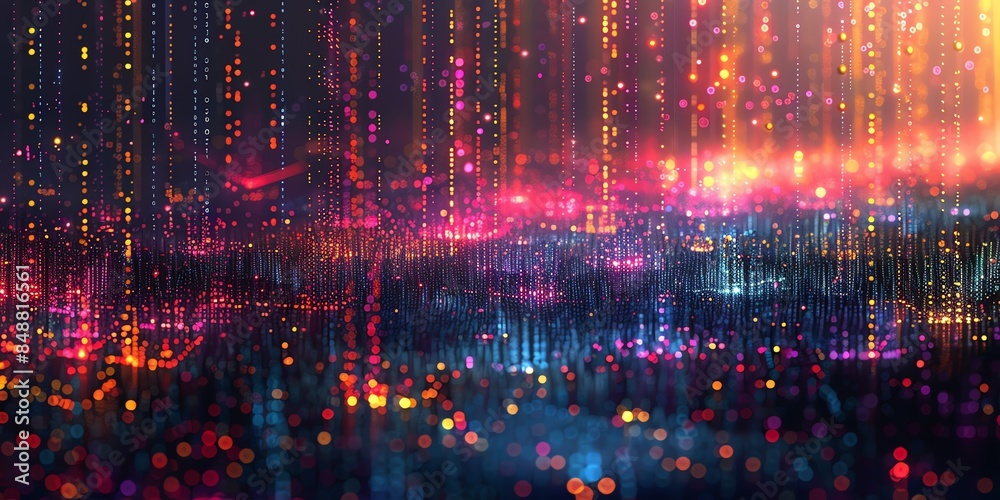 Data technology background. Big data visualization. Flow of data. Information code. Background in a matrix style. 4k rendering, Bright color, realistic Data technology background. Big data visualization. Flow of data. Information code. Background in a matrix style. 4k rendering, Bright color, realistic