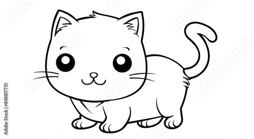 Cute simple cartoon cat coloring page, cute kitten clip art