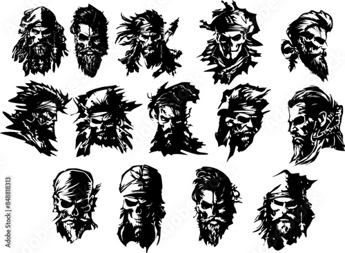 Pirate adventure characters. Cartoon pirat with rum, sea rover man woman in pirates costumes, corsair or marine sailor crew captain, buccaneer pirat in ingenious vector illustration
