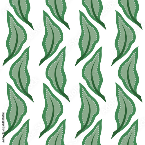 Green leaves vertical seamless pattern on white background. Delicate green colors. Vintage leaves background vector illustration. For wallpaper, giftpapers, textile, design projects and cards. photo