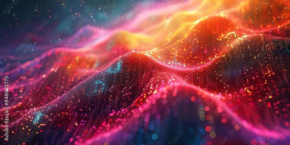 Obraz premium Data technology background. Big data visualization. Flow of data. Information code. Background in a matrix style. 4k rendering, Bright color, realistic