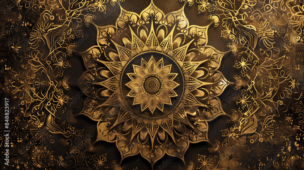 The wonderful mandala pattern in shades of gold attracts attention with its harmonious arrangement. Its geometric patterns and subtle lines create a sense of movement and depth. The wonderful mandala pattern in shades of gold attracts attention with its harmonious arrangement. Its geometric patterns and subtle lines create a sense of movement and depth.