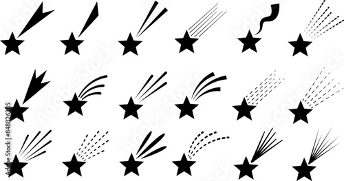 Shooting stars icon vector set, clip art silhouettes, star flat illustration graphic collection, isolated