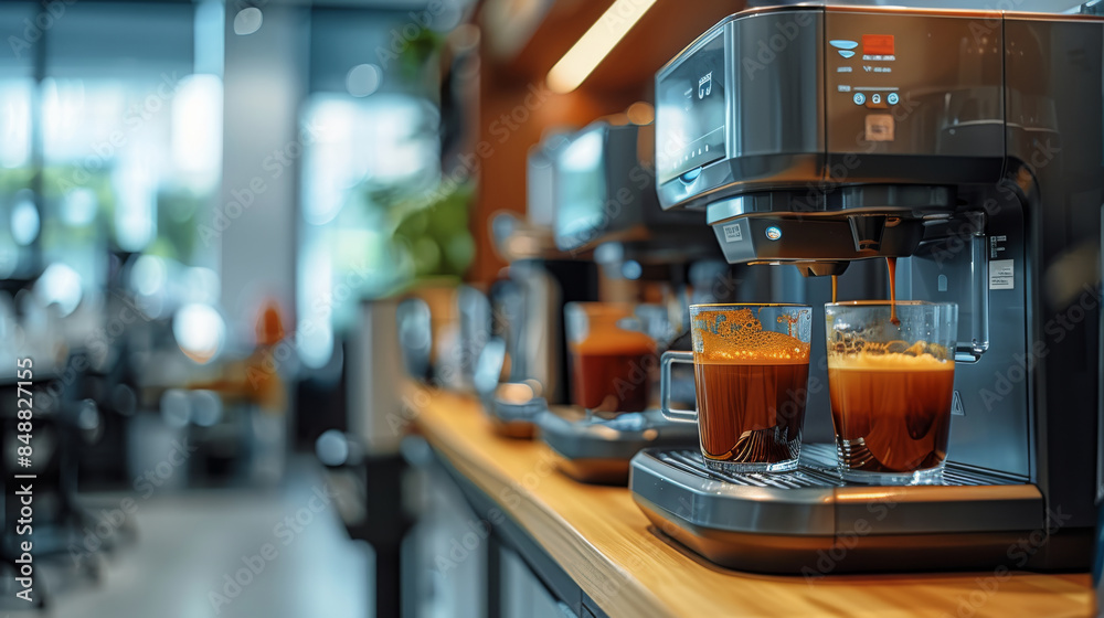Close-up of the coffee machine in the office. Generative AI. Close-up of the coffee machine in the office. Generative AI.