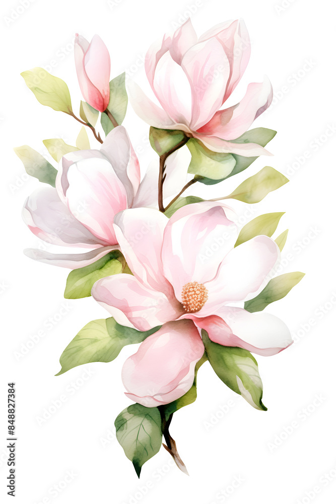 Watercolor spring pink magnolia flowers Watercolor spring pink magnolia flowers