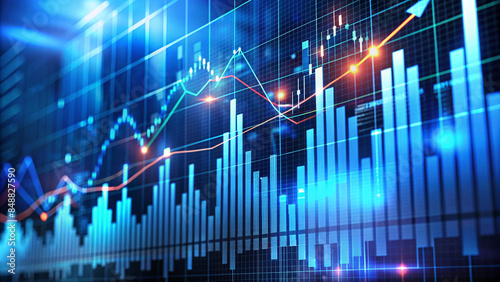Detailed Financial Data Analysis with Glowing Blue Stock Market Charts on Digital Grid World Map Background, High-Resolution Finance Concept for Global Economy Insights and Trading Strategy.