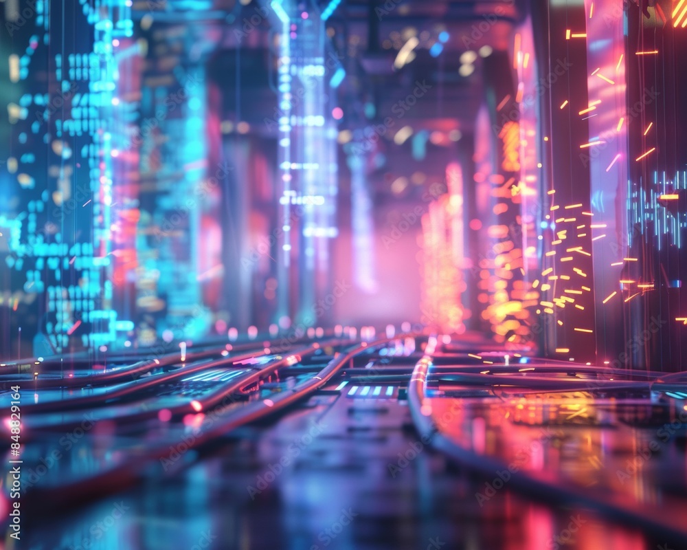 Obraz premium An artistic representation of optical fiber cables connecting, symbolizing digital connectivity and communication networks