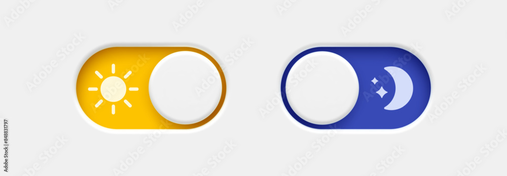 On and Off toggle switch buttons. Day and night mode switch button ...
