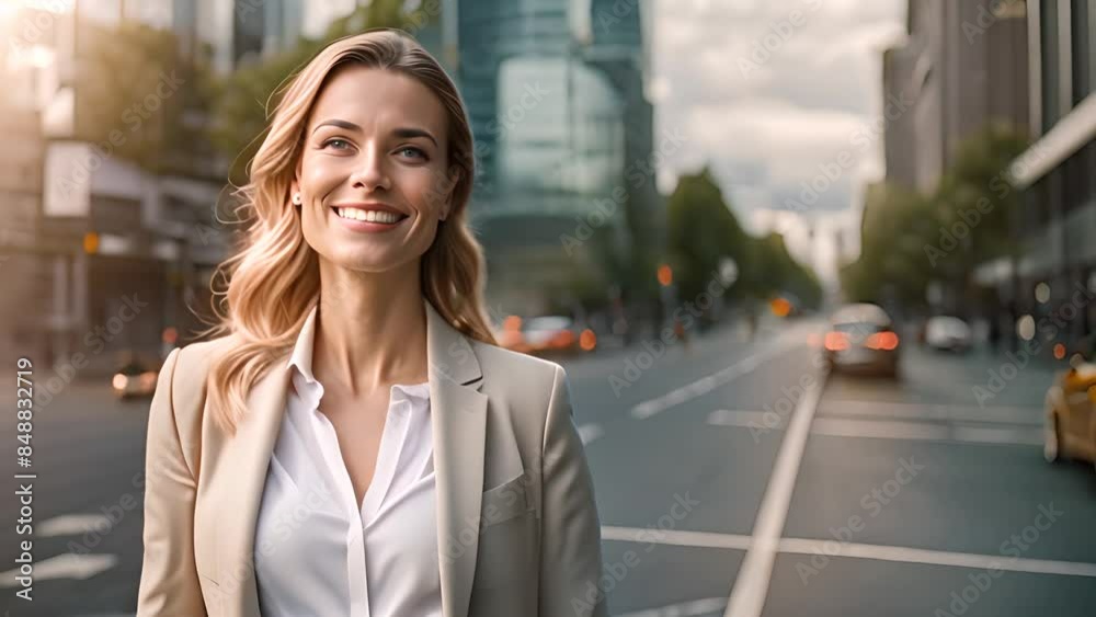 Woman Smiling in City Street Generative AI