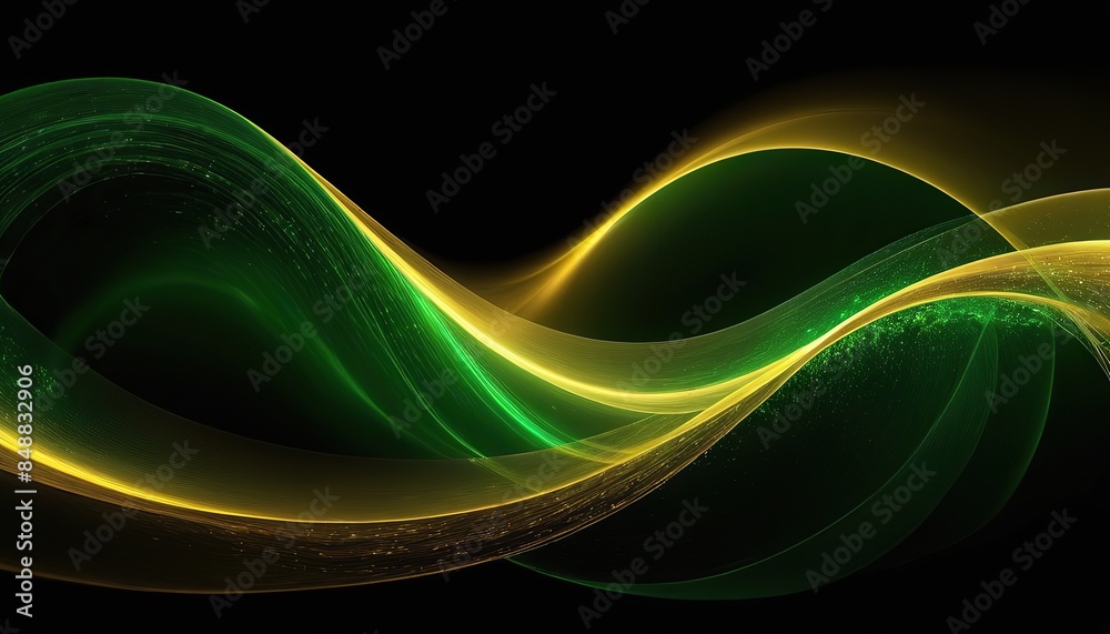Naklejka premium A black background with a green and gold waves.