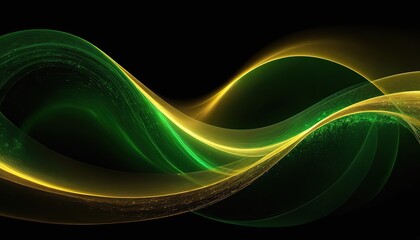 A black background with a green and gold waves.