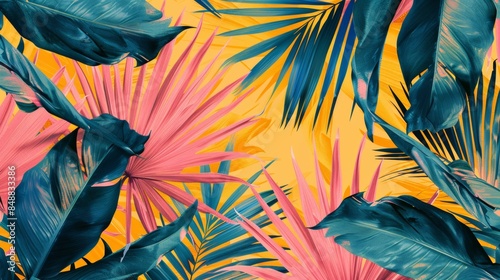 Seamless pattern of bold, graphic palm leaves against a solid background.