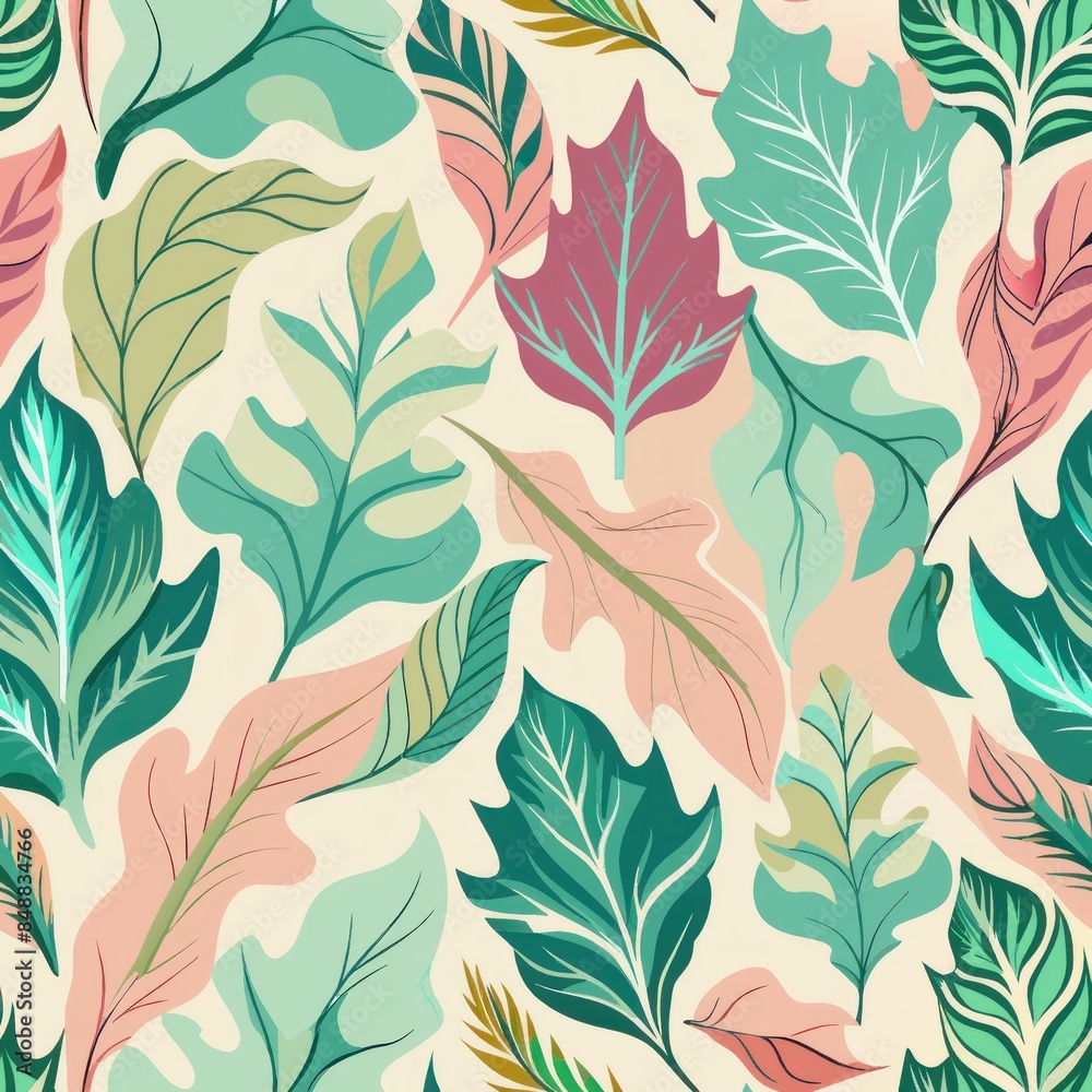 Seamless pattern of pastel-hued leafy greens with delicate textures, Generative AI Seamless pattern of pastel-hued leafy greens with delicate textures, Generative AI