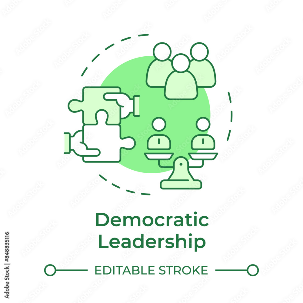 Democratic leadership green concept icon. Team members, democracy. Puzzle hands. Round shape line illustration. Abstract idea. Graphic design. Easy to use in infographic, presentation