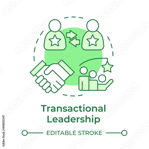 Transactional leadership green concept icon. Experience exchange, teamwork. Success achieving. Round shape line illustration. Abstract idea. Graphic design. Easy to use in infographic, presentation