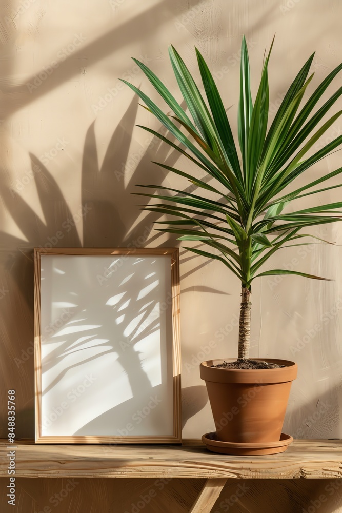 a wooden shelf with an empty frame and a potted plant, in the style of light brown and beige, 8k resolution, matte photo mockup,
a wooden shelf with an empty frame and a potted plant, in the style of light brown and beige, 8k resolution, matte photo mockup,
