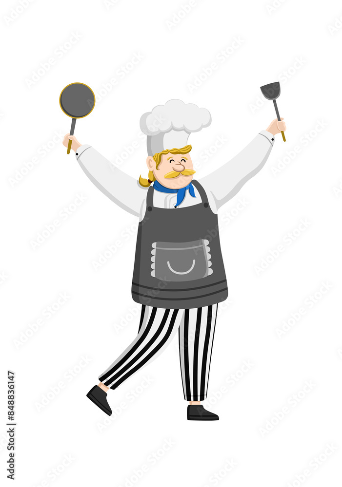 Happy funny chef mascot design. Cute chef cooks in uniform preparing food. Happy funny chef mascot design. Cute chef cooks in uniform preparing food.