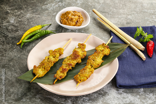 Thai meat skewer Satay with sauce