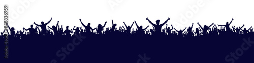 Crowd of people silhouette, cheerful fans people. Big event, concert or sport. Vector illustration