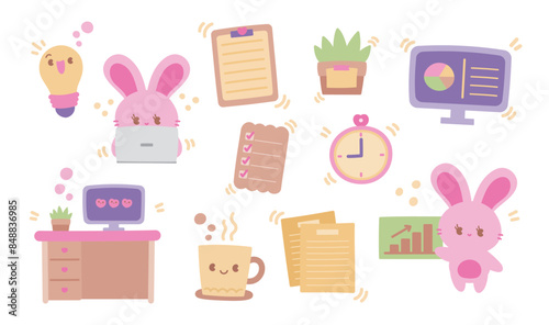 cute kawaii cartoon vector set in working concept