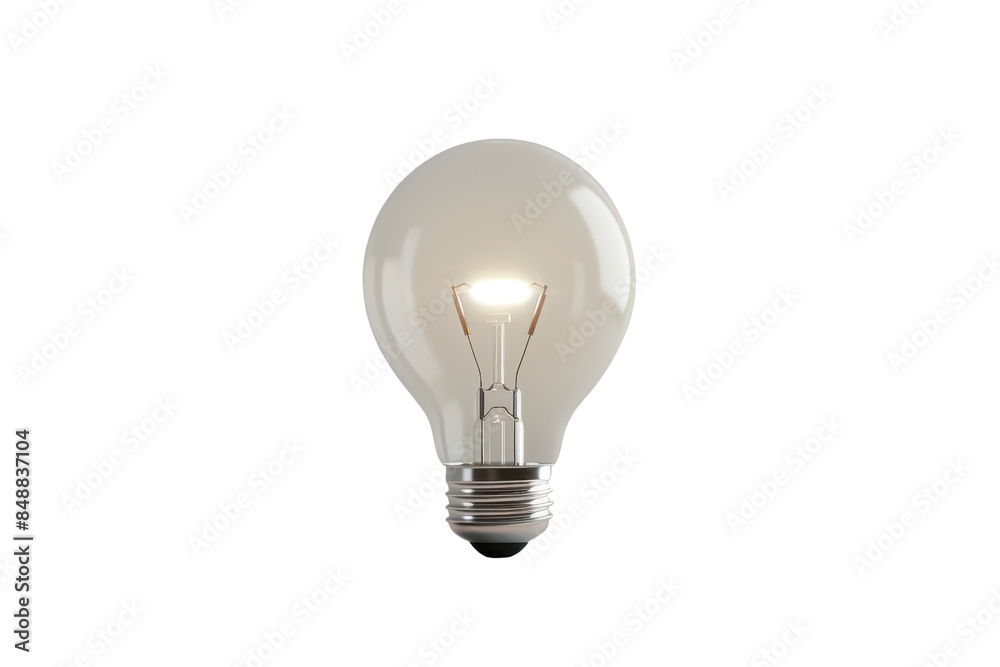 Close-up image of a glowing light bulb isolated on a transparent background. symbolizing ideas, innovation, and energy efficiency.