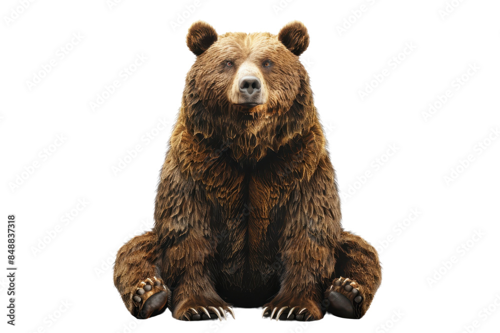 Obraz premium Close-up of a majestic brown bear sitting. This powerful creature displays the beauty and strength of wildlife in its natural habitat.
