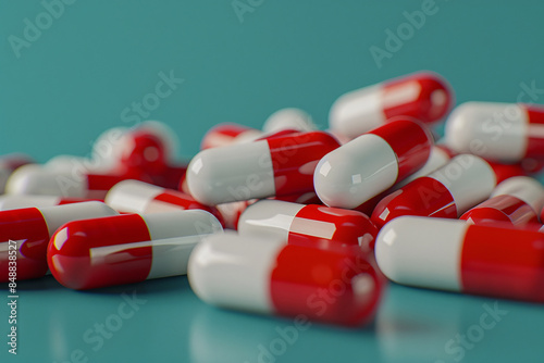 a pile of red and white pills