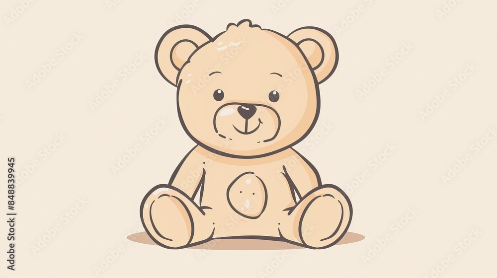 Fototapeta premium Cute bear toy. It is sitting. Simple vector illustration in style outline, Bear Drawing 