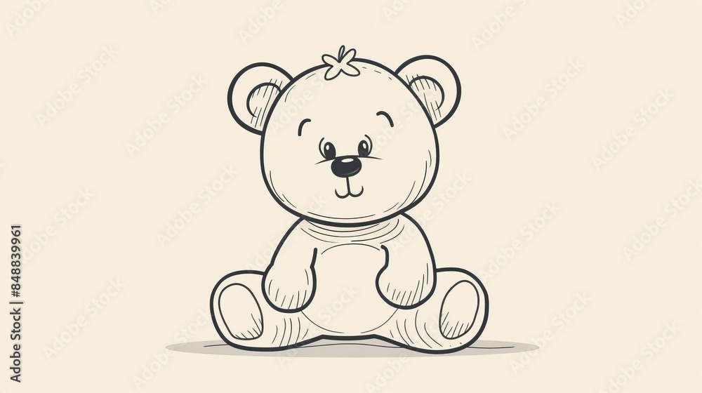 Cute bear toy. It is sitting. Simple vector illustration in style outline, Bear Drawing Cute bear toy. It is sitting. Simple vector illustration in style outline, Bear Drawing