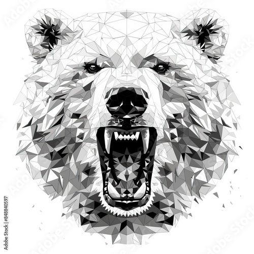 Polar bear head. angry bear head, and animals life theme background. Abstract geometric polygonal isolated vector black and white, bear Drawing  photo